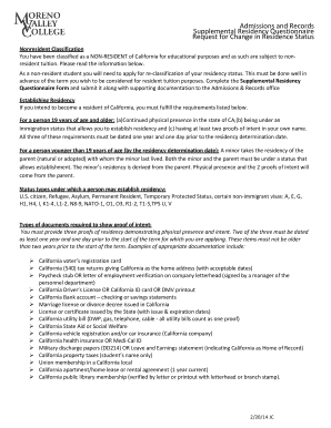 California Supplemental Residency Questionnaire