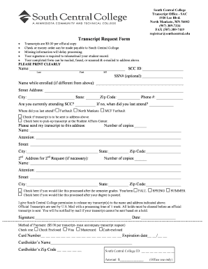 South Central College Transcript Request Form