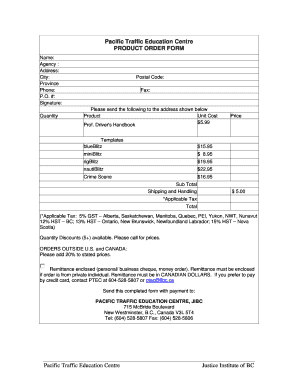 Pacific Traffic Education Centre Product Order Form
