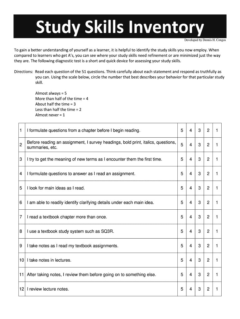 study skills inventory Preview on Page 1