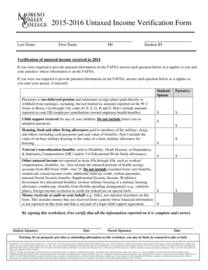 2015-2016 Untaxed Income Verification Form