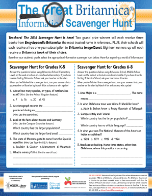 2016 Scavenger Hunt for Students