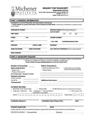 Request for Transcript Form