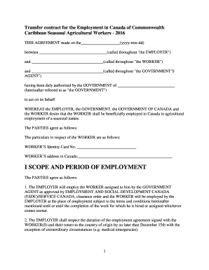 Employment Contract for Caribbean Seasonal Agricultural Workers in Canada