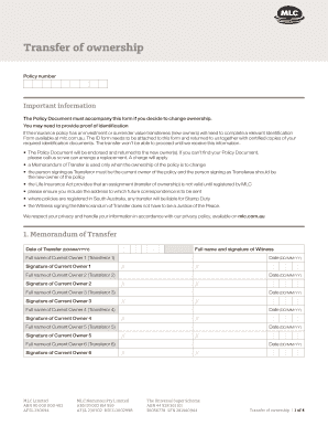 Memorandum of Transfer for Life Insurance Policy