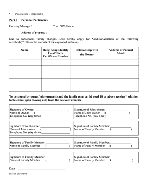 Hong Kong Housing Authority Family Member Addition/Deletion Application