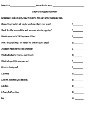 Living Museum Biography Project Rubric