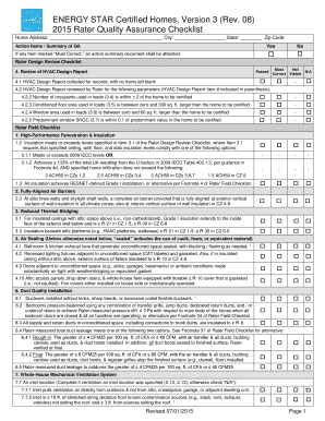 ENERGY STAR Certified Homes Rater Quality Assurance Checklist