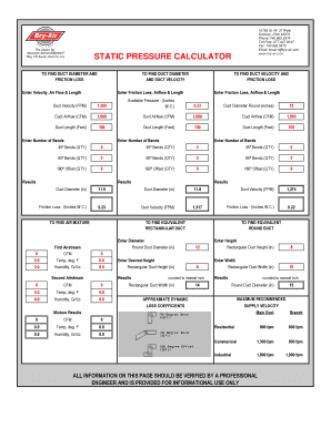 Static Pressure Calculator