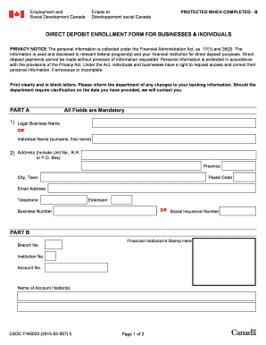 Canada Direct Deposit Enrollment Form