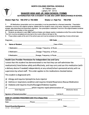 New York Student Medication Authorization Form