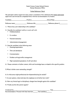 Verbal Reference Check Form