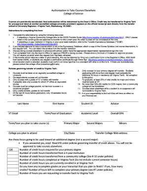Fillable Online science vt Authorization to Take Courses Elsewhere Fillable Online science vt Authorization to Take Courses Elsewhere