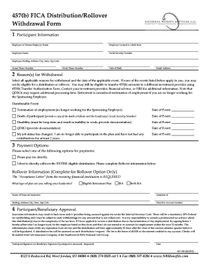 457(b) FICA Distribution/Rollover Withdrawal Form