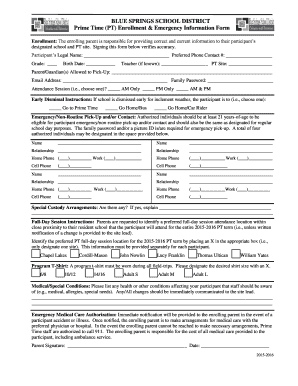 Prime Time Enrollment Form