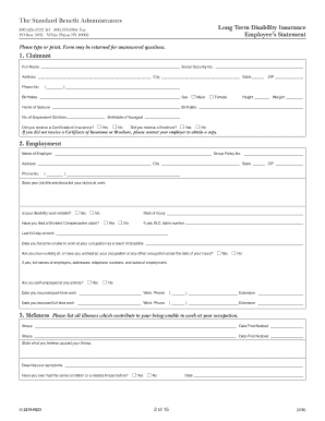 Long Term Disability Benefits Application