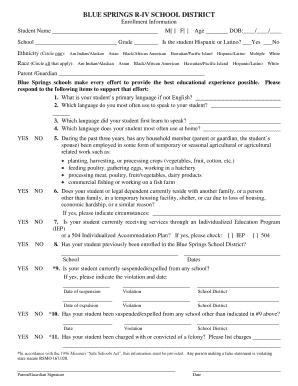 Blue Springs School Enrollment Form