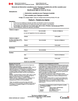 Demande de Subvention canadienne pour l'épargne-invalidité et/ou de Bon canadien pour l'épargne-invalidité