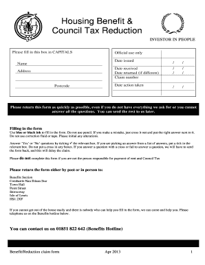 Housing Benefit and Council Tax Reduction Claim Form