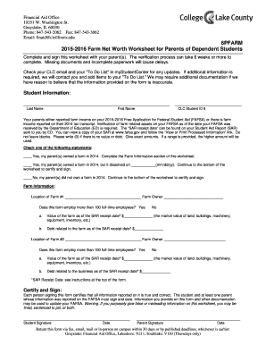 Calculating net worth worksheet - 6PFARM 2015-b2016b Farm Net Worth Worksheet for Parents of bb - dept clcillinois