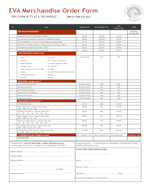 EVA Merchandise Order Form - avacomau