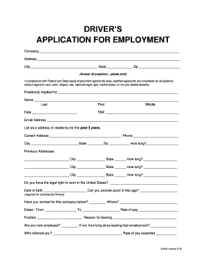 Driver Application for Employment