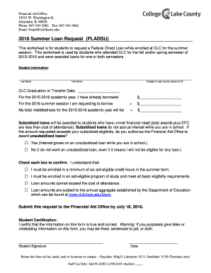 2016 Summer Loan Request Form