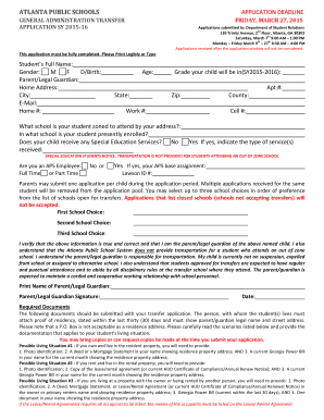 Atlanta Public Schools Transfer Application