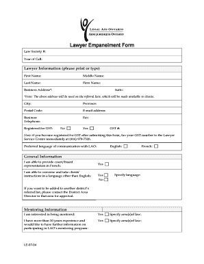 Lawyer Empanelment Form - Legal Aid Ontario - legalaid on