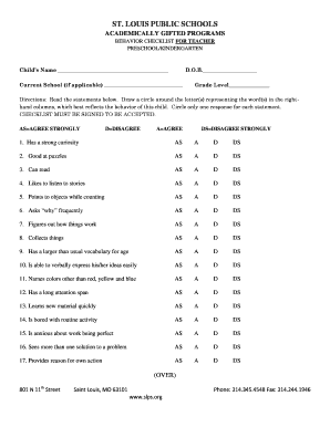 Gifted Program Teacher Behavior Checklist
