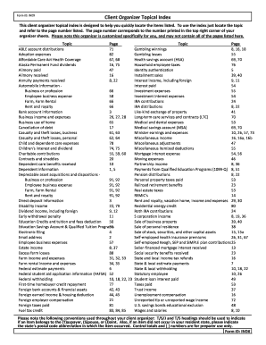 US Federal Tax Organizer Index