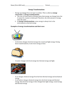 Energy Transformations Worksheet