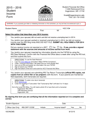 2015-2016 Student Financial Aid Form