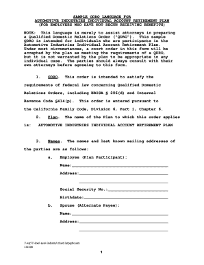 Pattern QDRO Type - Automotive Industries Rely on Budget Fill image about Free Printable Qdro Forms named Pattern QDRO Kind - Automotive Industries Have faith in Money Fill