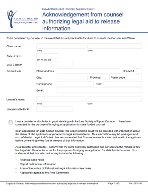 Legal Aid Ontario Counsel Authorization Form