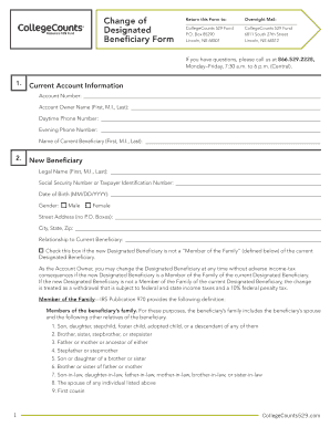 CollegeCounts 529 Fund Beneficiary Form
