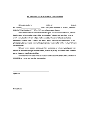 Release and Authorization to Photograph