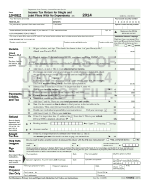 Department of the TreasuryInternal Revenue Service Income Tax Return for Single and Joint Filers With No Dependents (99) Form 1040EZ 2014 OMB No