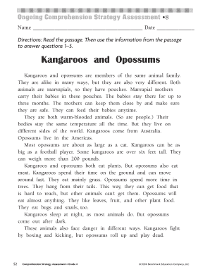 Kangaroos and Opossums Comprehension Assessment