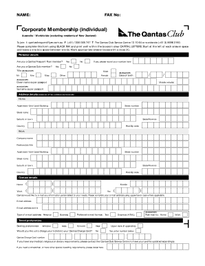 Qantas Club Corporate Membership Application