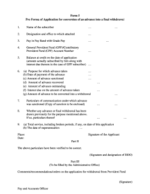 Pro Forma Application for GPF Advance Conversion