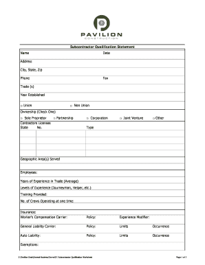 Subcontractor Qualification Statement