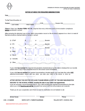 Missouri Immunization Exclusion Notice