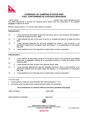 Camping Stove Safety Declaration Form