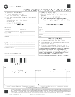 Home Delivery Pharmacy Order Form