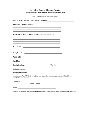 St. Johns County Credit Card Authorization Form