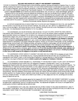 Release and Waiver of Liability and Indemnity Agreement