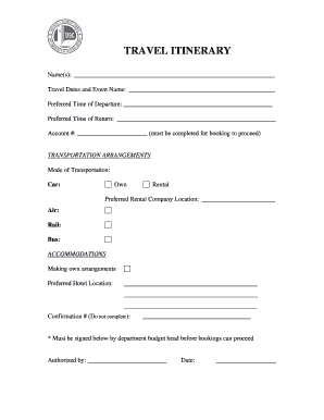 Travel Itinerary Form