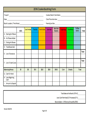 2016 Girl Scouts Cookie Booth Form