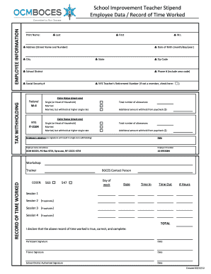 School Improvement Teacher Stipend Form